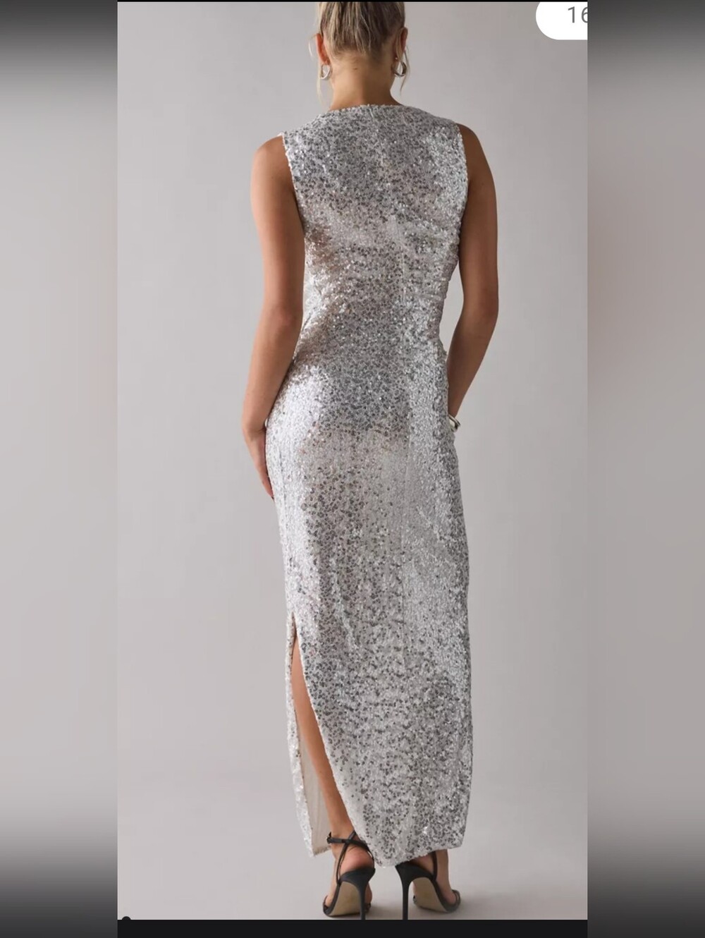 Sleeveless Silver Sequin Maxi Dress